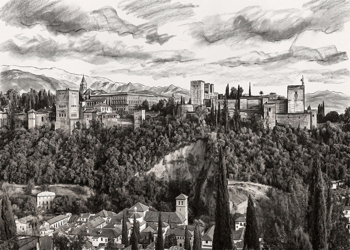 Cuadro Alhambra de Granada efecto lápiz