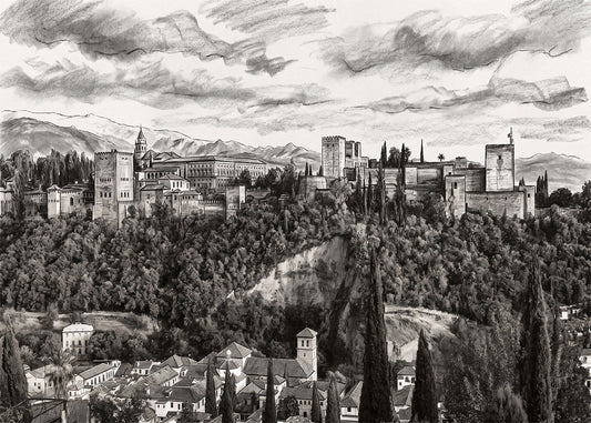Cuadro Alhambra de Granada efecto lápiz