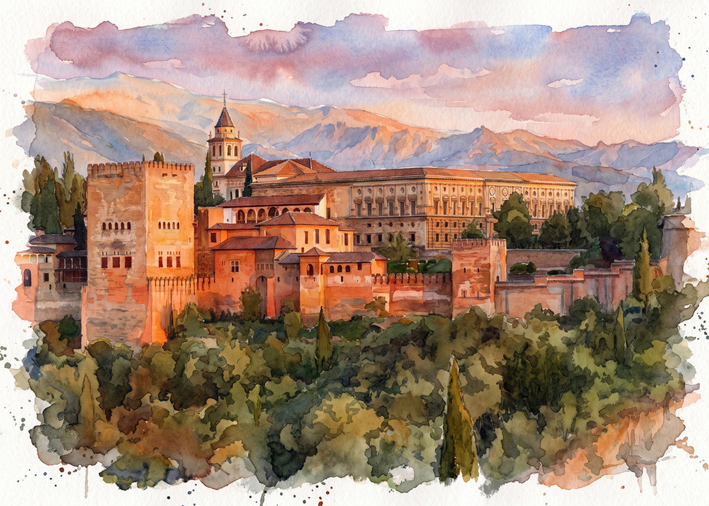 Cuadro Alhambra de Granada (h) efecto acuarela