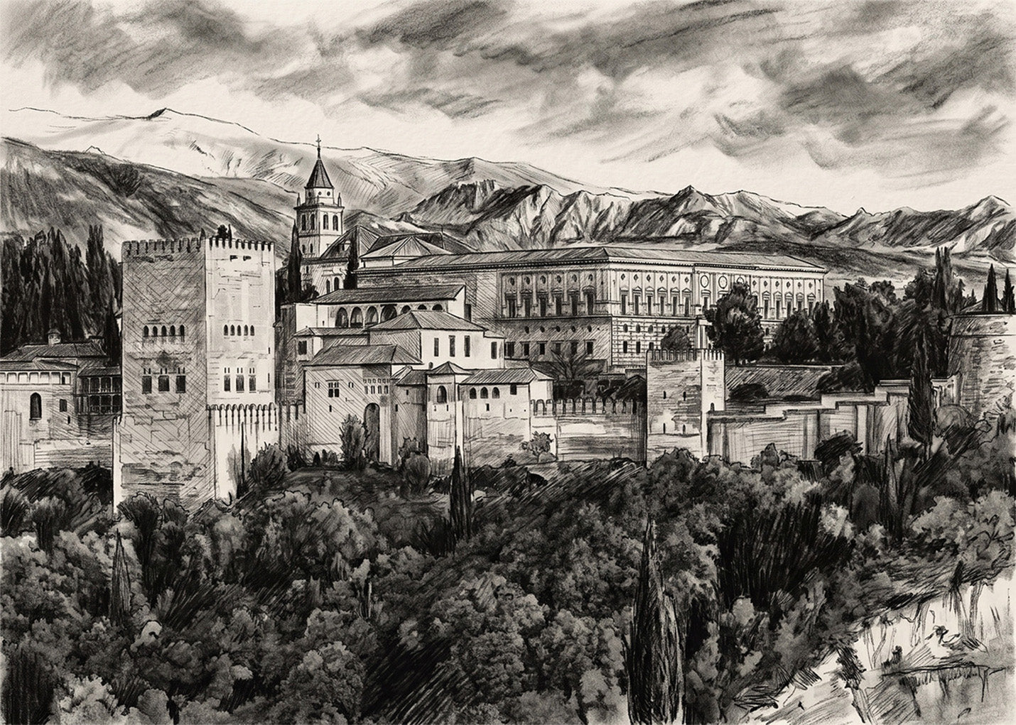 Cuadro Alhambra de Granada (h) efecto lápiz