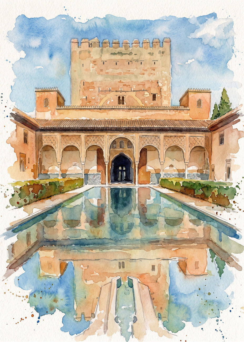 Cuadro Alhambra interior efecto acuarela
