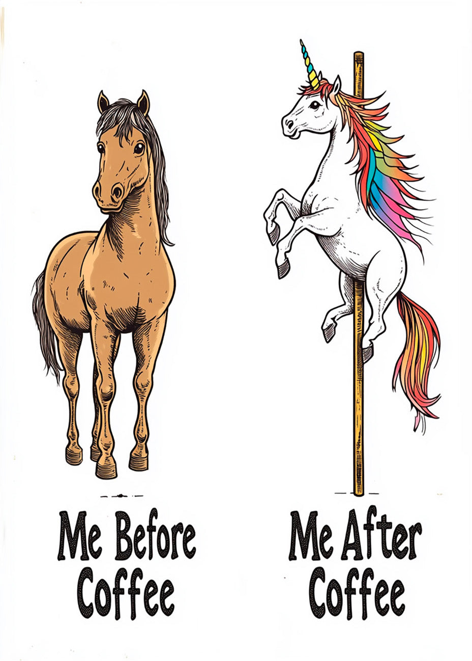 Cuadro ​Antes y después de café - unicornios