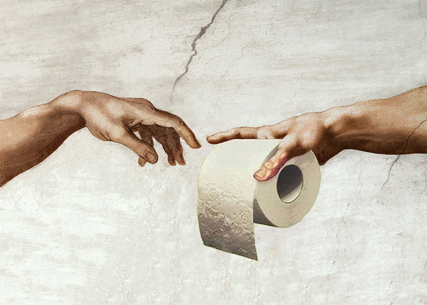 Cuadro ​Para baño : Manos de Dios con papel higiénico