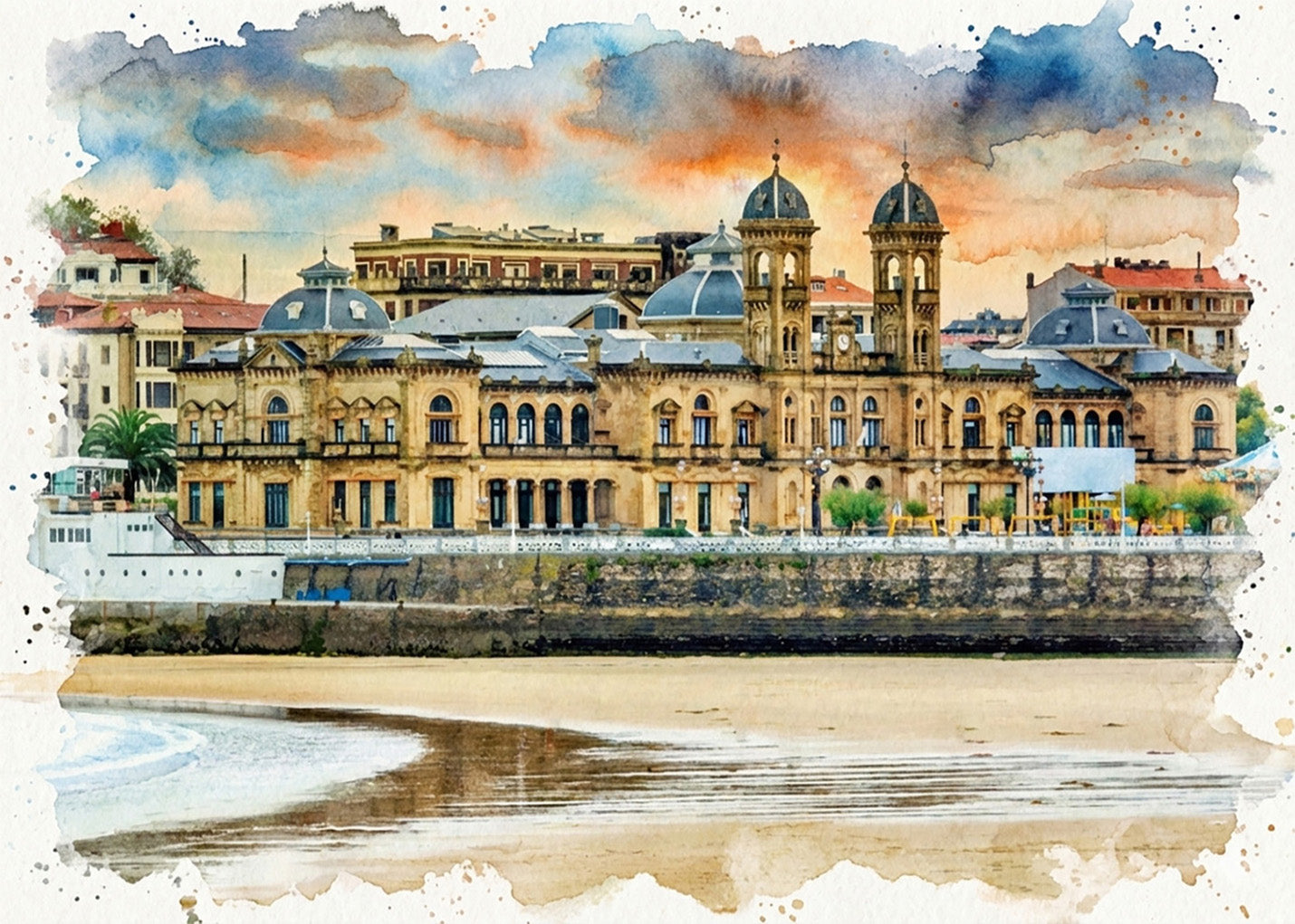 Cuadro Ayuntamiento de Donostia Gran Casino estilo acuarela