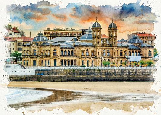 Cuadro Ayuntamiento de Donostia Gran Casino estilo acuarela