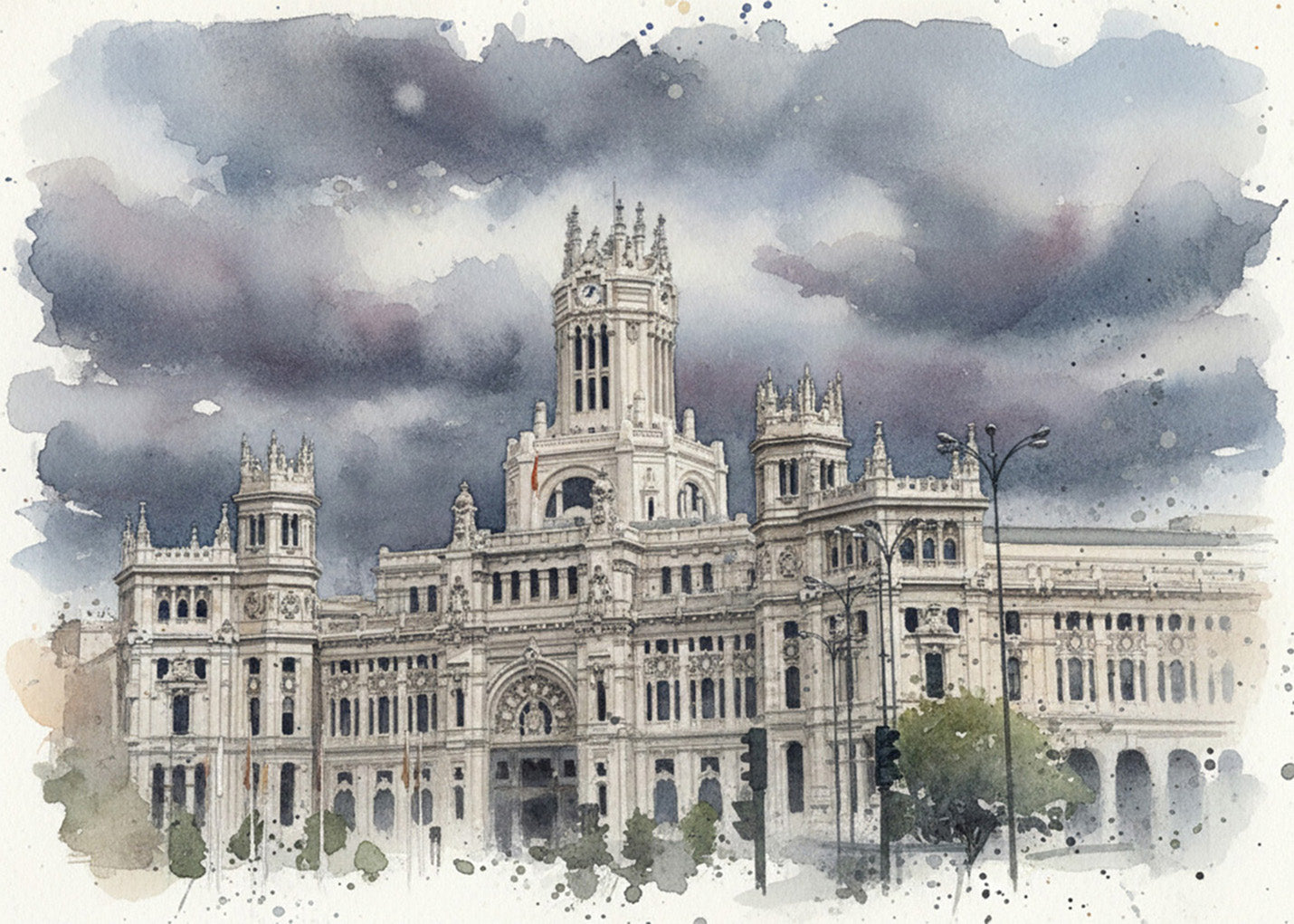 Cuadro Ayuntamiento de Madrid Palacio de Cibeles - Acuarela