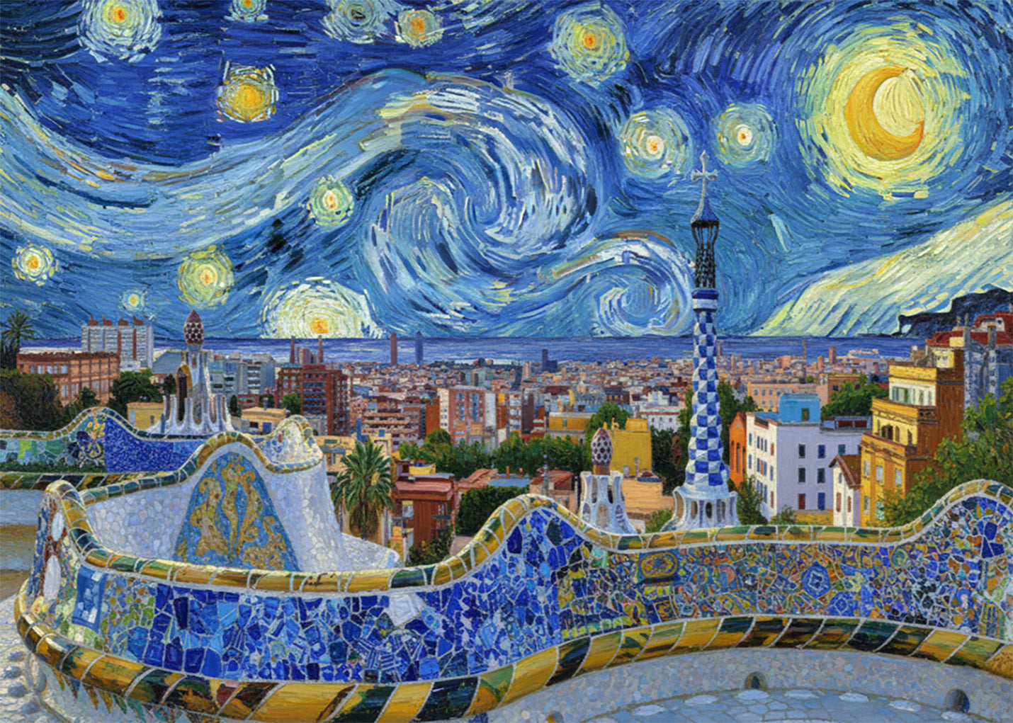 Cuadro Barcelona - Parque Güell Noche Estrellada