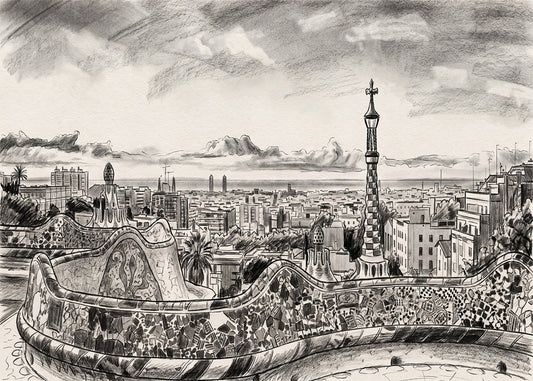Cuadro Barcelona desde el Parque Güell efecyo lápiz