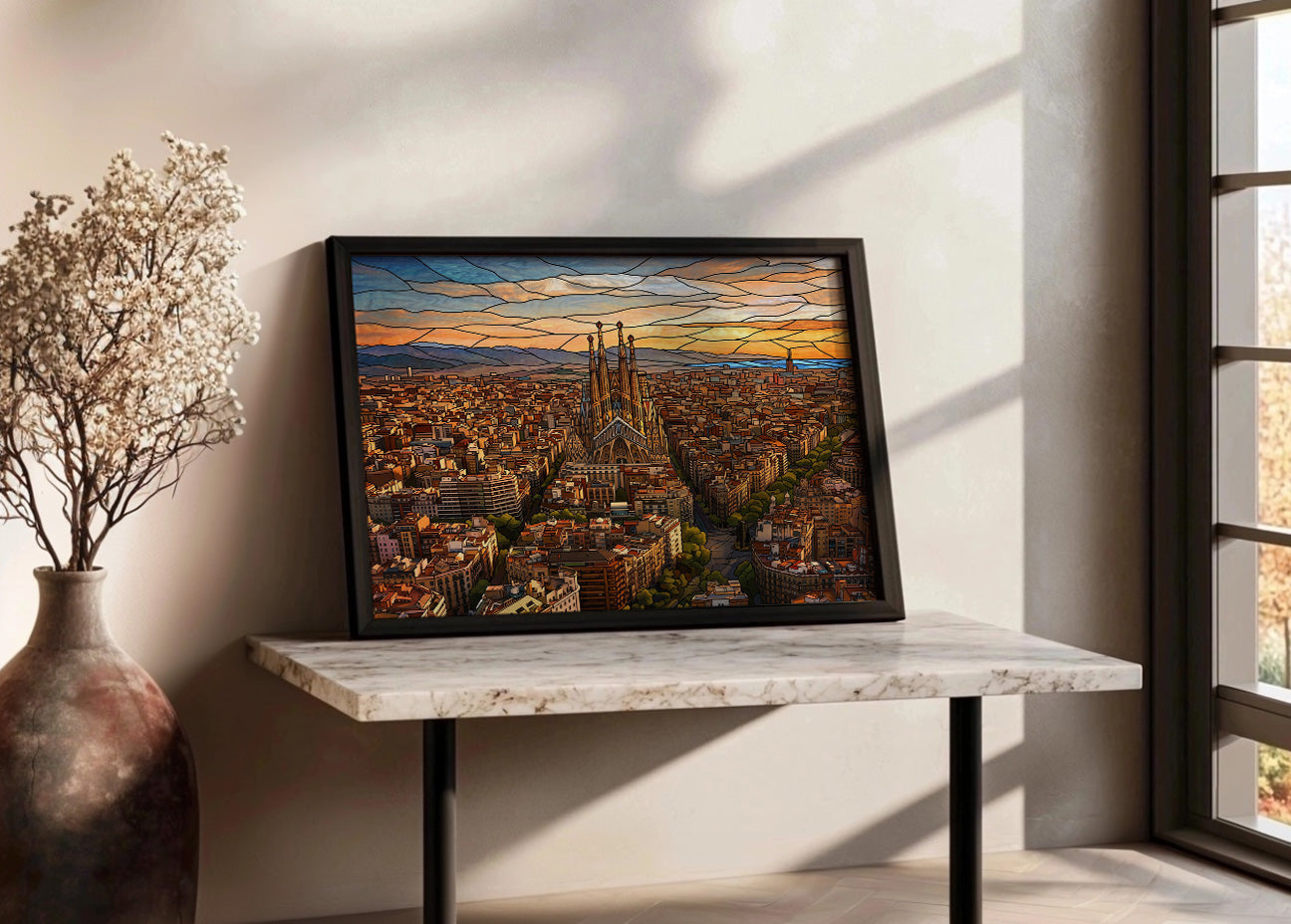 Cuadro Barcelona y La Sagrada Familia efecto vidriera