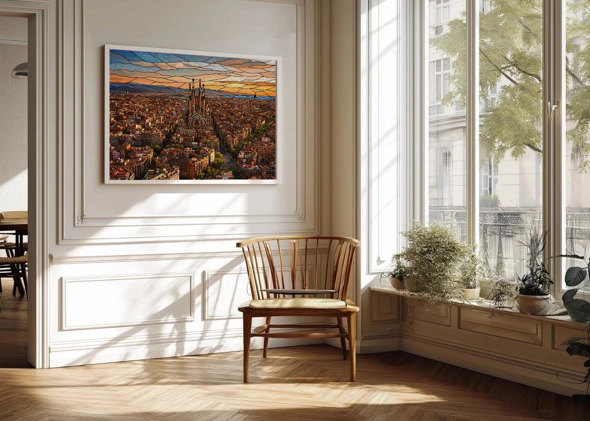 Cuadro Barcelona y La Sagrada Familia efecto vidriera