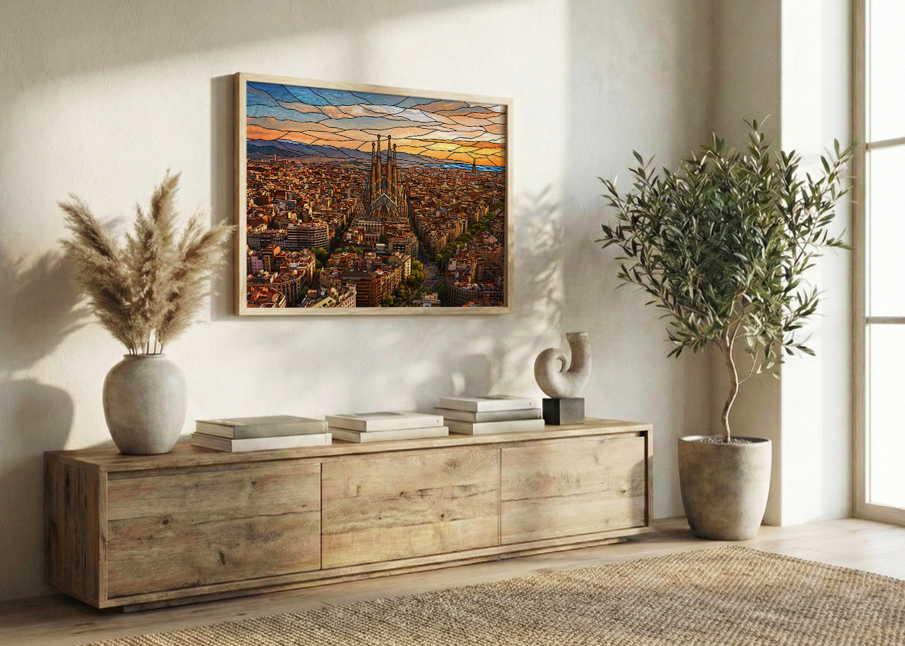 Cuadro Barcelona y La Sagrada Familia efecto vidriera