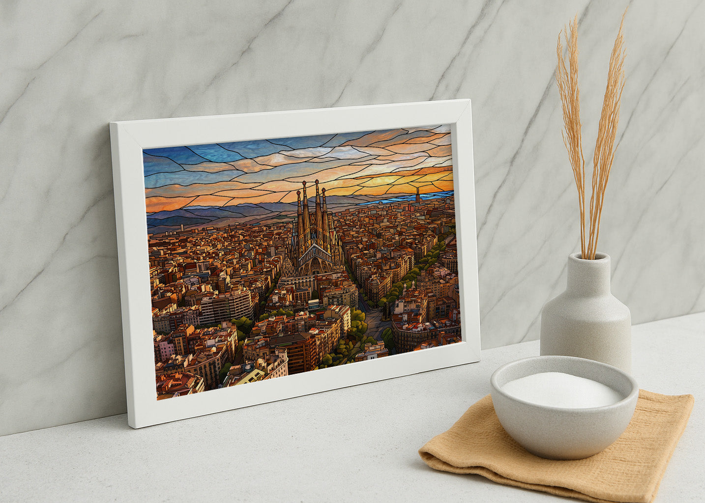 Cuadro Barcelona y La Sagrada Familia efecto vidriera