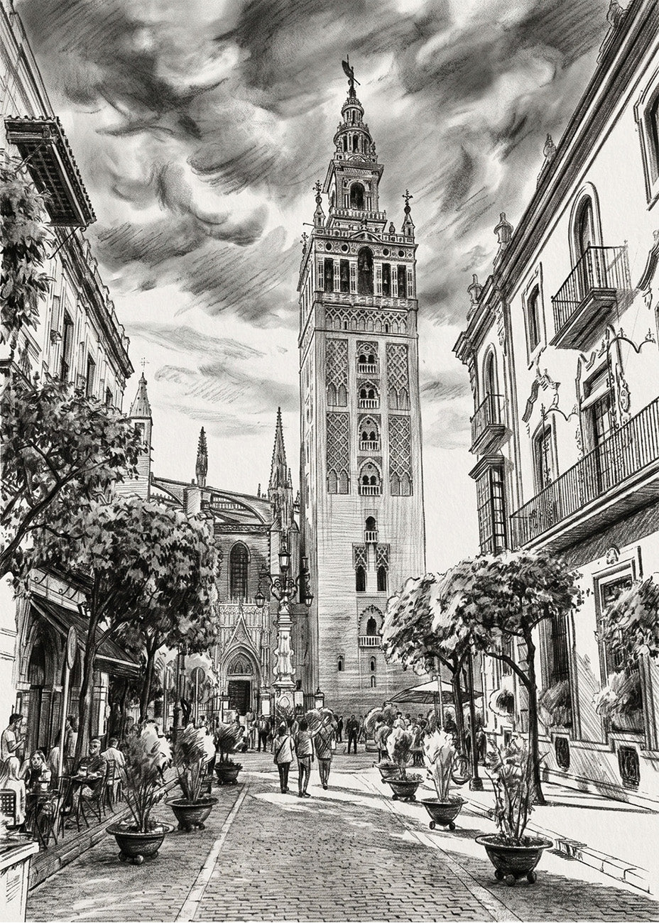 Cuadro Barrio Santa Cruz y Giralda estilo lápiz