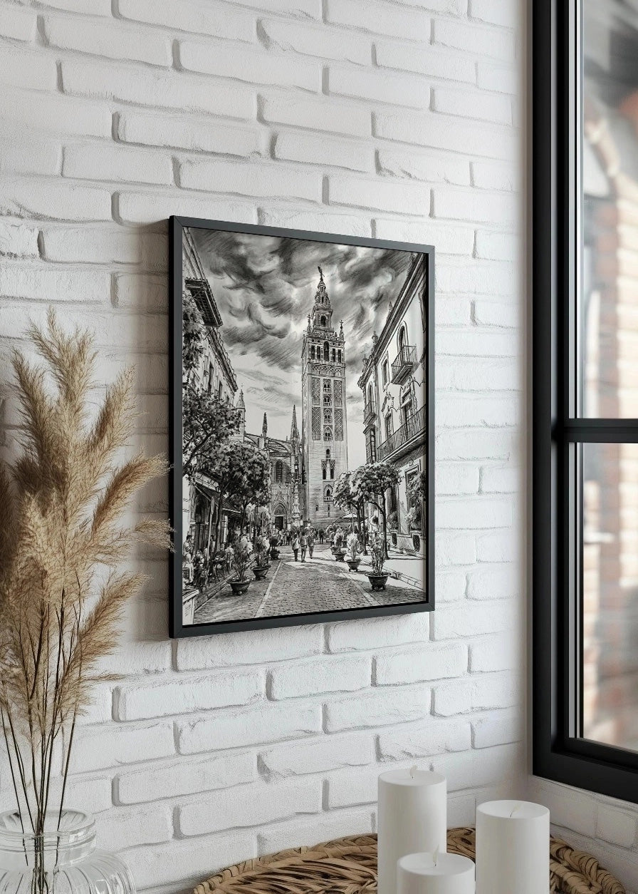 Cuadro Barrio Santa Cruz y Giralda estilo lápiz