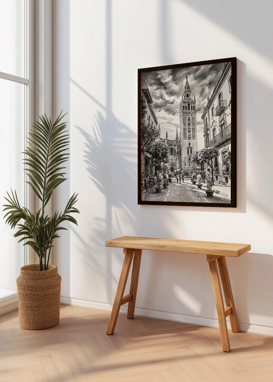 Cuadro Barrio Santa Cruz y Giralda estilo lápiz