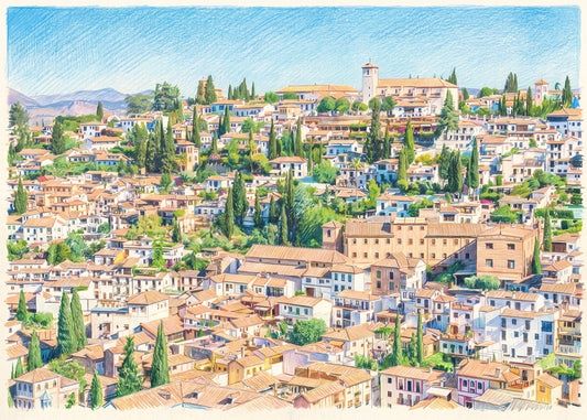 Cuadro Barrio del Albaizín de Granada efecto dibujo