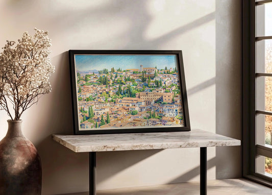 Cuadro Barrio del Albaizín de Granada efecto dibujo