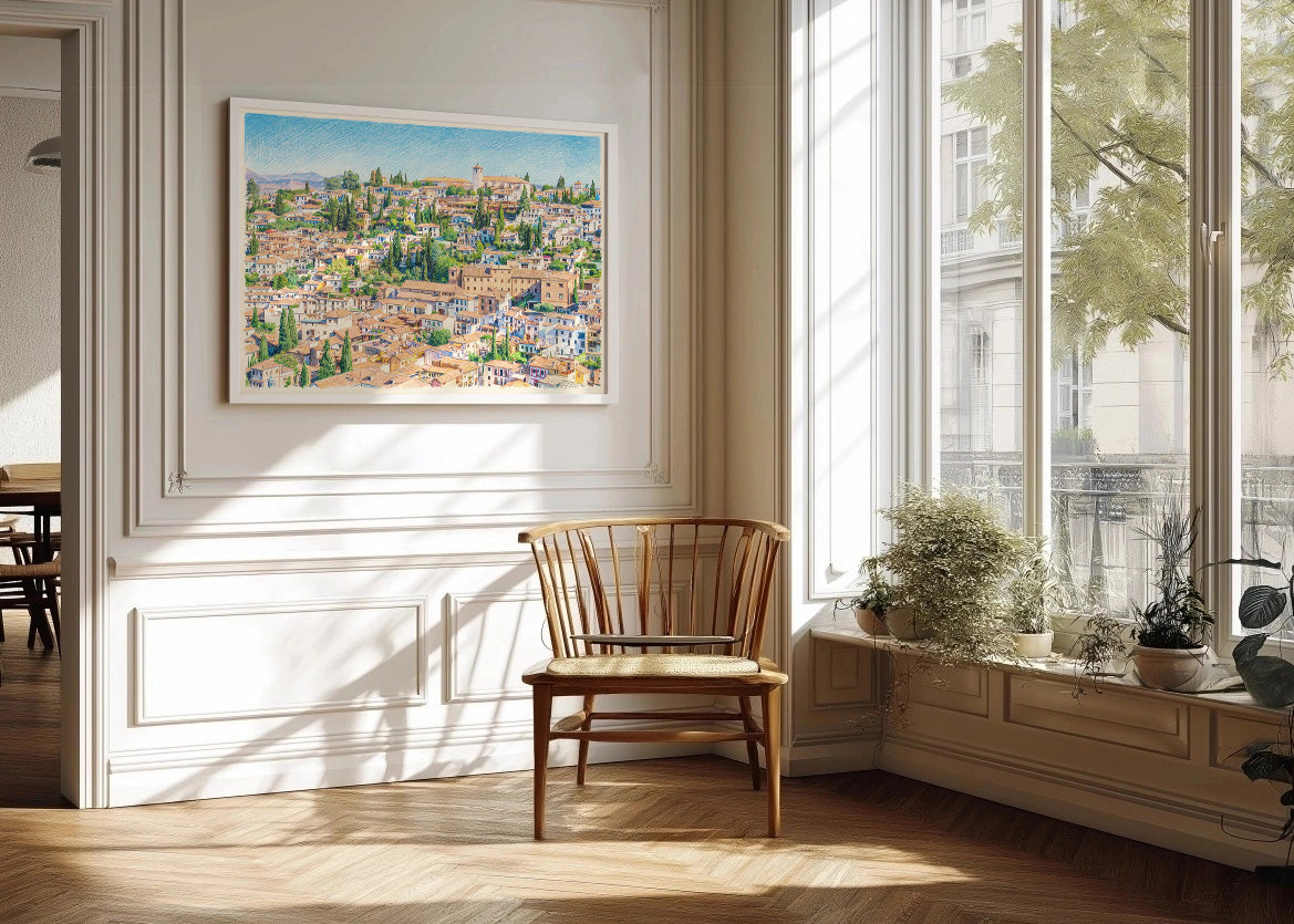 Cuadro Barrio del Albaizín de Granada efecto dibujo