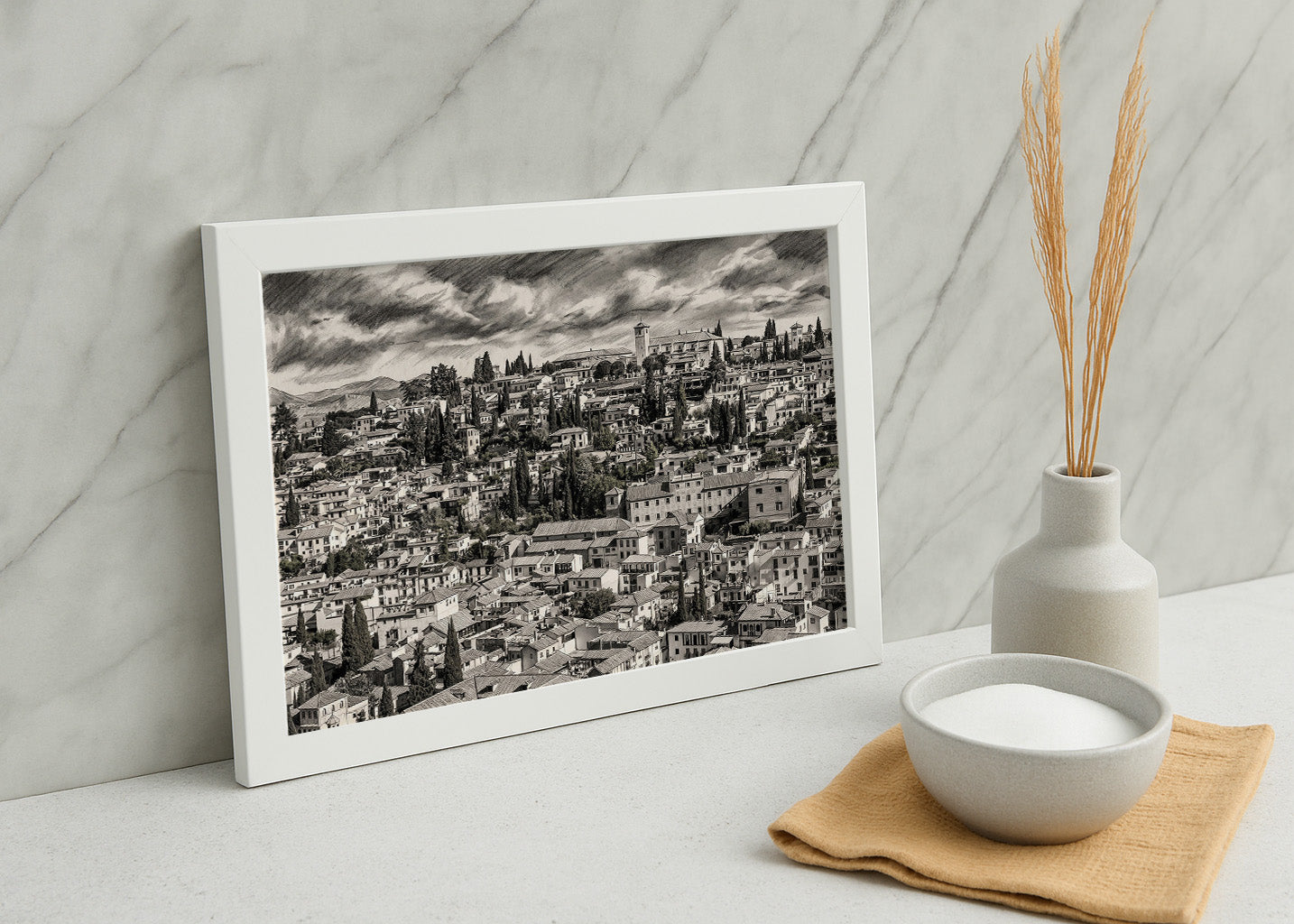 Cuadro Barrio del Albaizín de Granada efecto lápiz