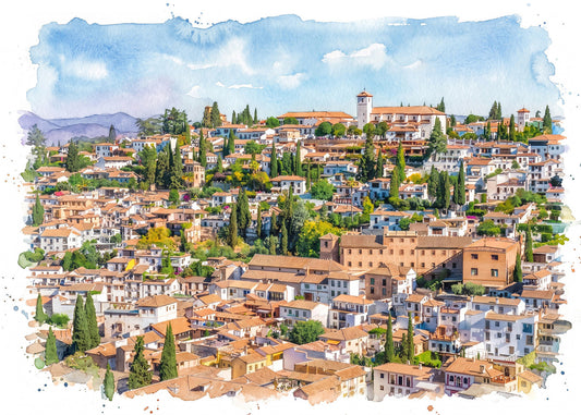 Cuadro Barrio del Albaizín efecto acuarela