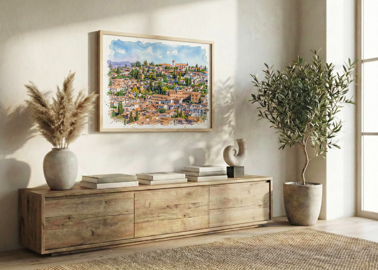 Cuadro Barrio del Albaizín efecto acuarela