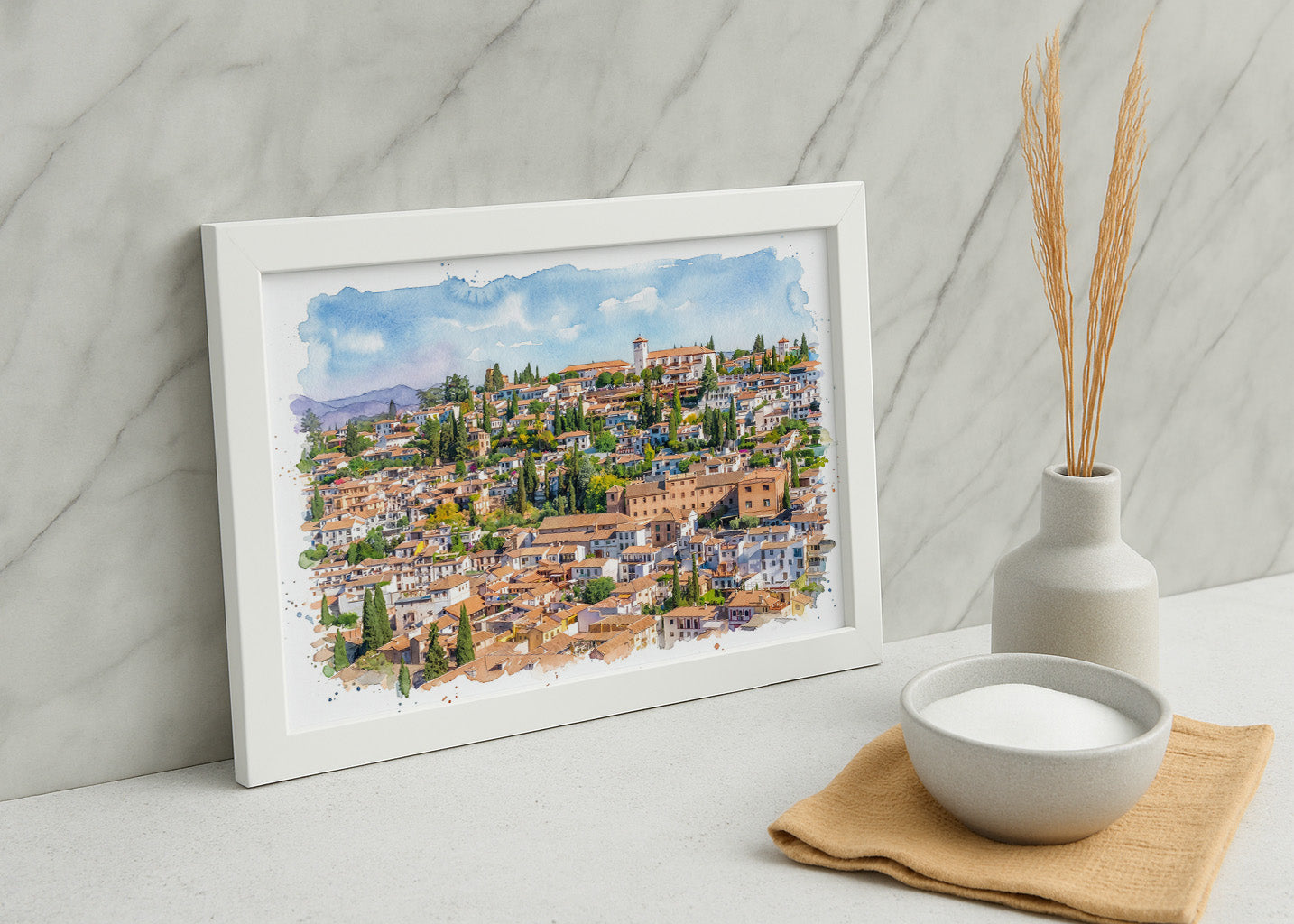 Cuadro Barrio del Albaizín efecto acuarela