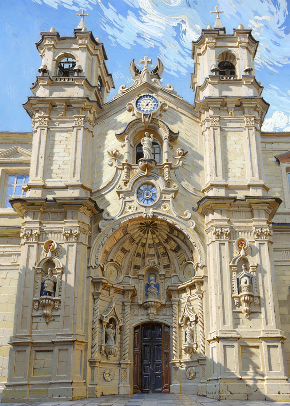 Cuadro Basílica de Santa María de Donostia estilo Van Gogh