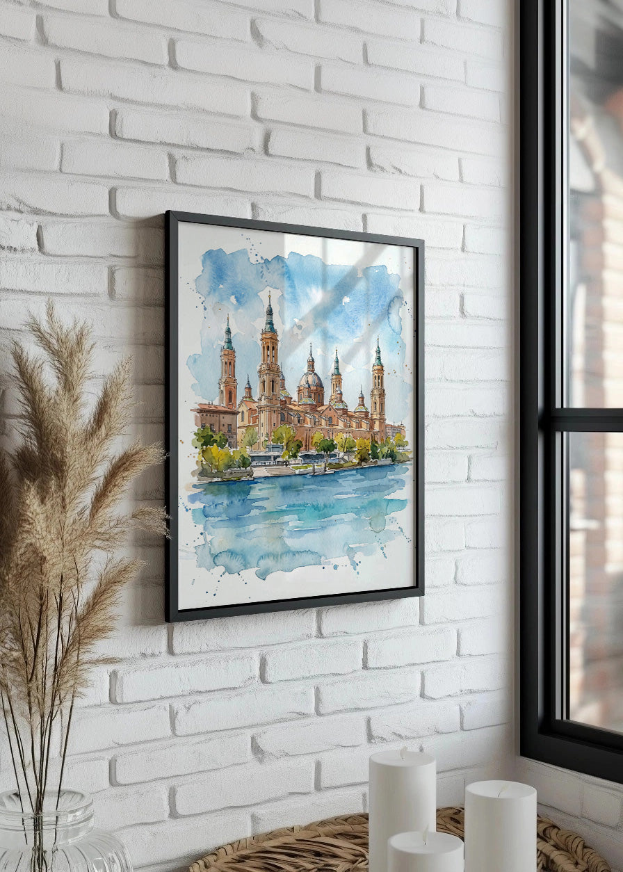 Cuadro Basílica de Zaragoza El Pilar estilo acuarela