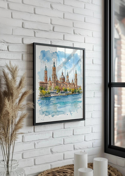 Cuadro Basílica de Zaragoza El Pilar estilo acuarela