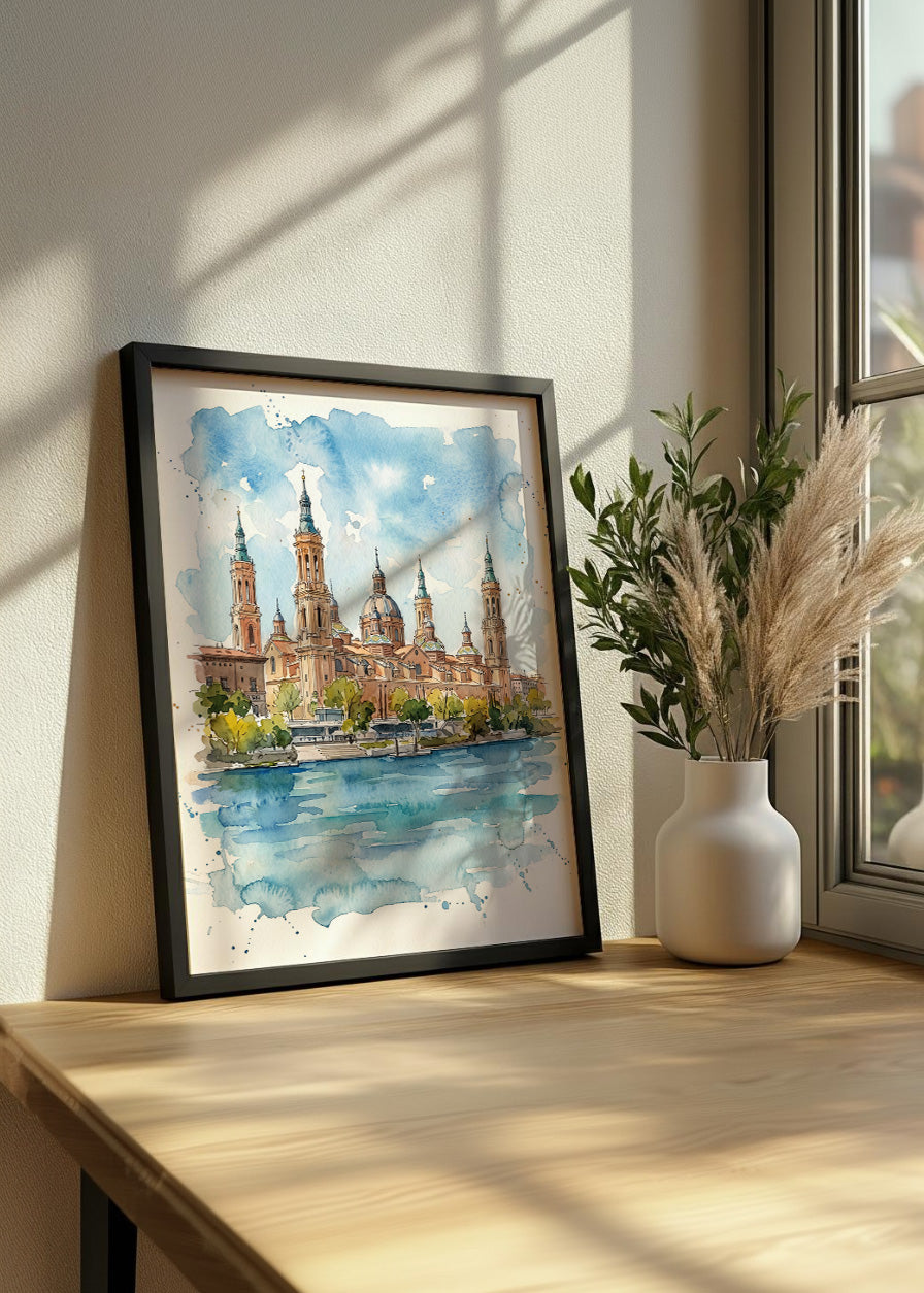 Cuadro Basílica de Zaragoza El Pilar estilo acuarela