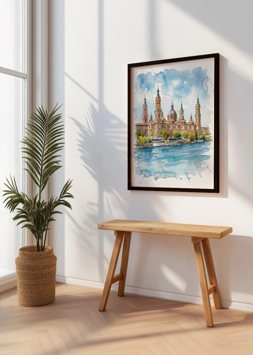 Cuadro Basílica de Zaragoza El Pilar estilo acuarela