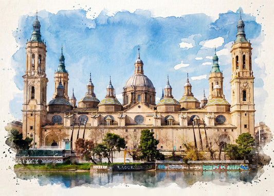 Cuadro Basílica del Pilar Zaragoza efecto acuarela