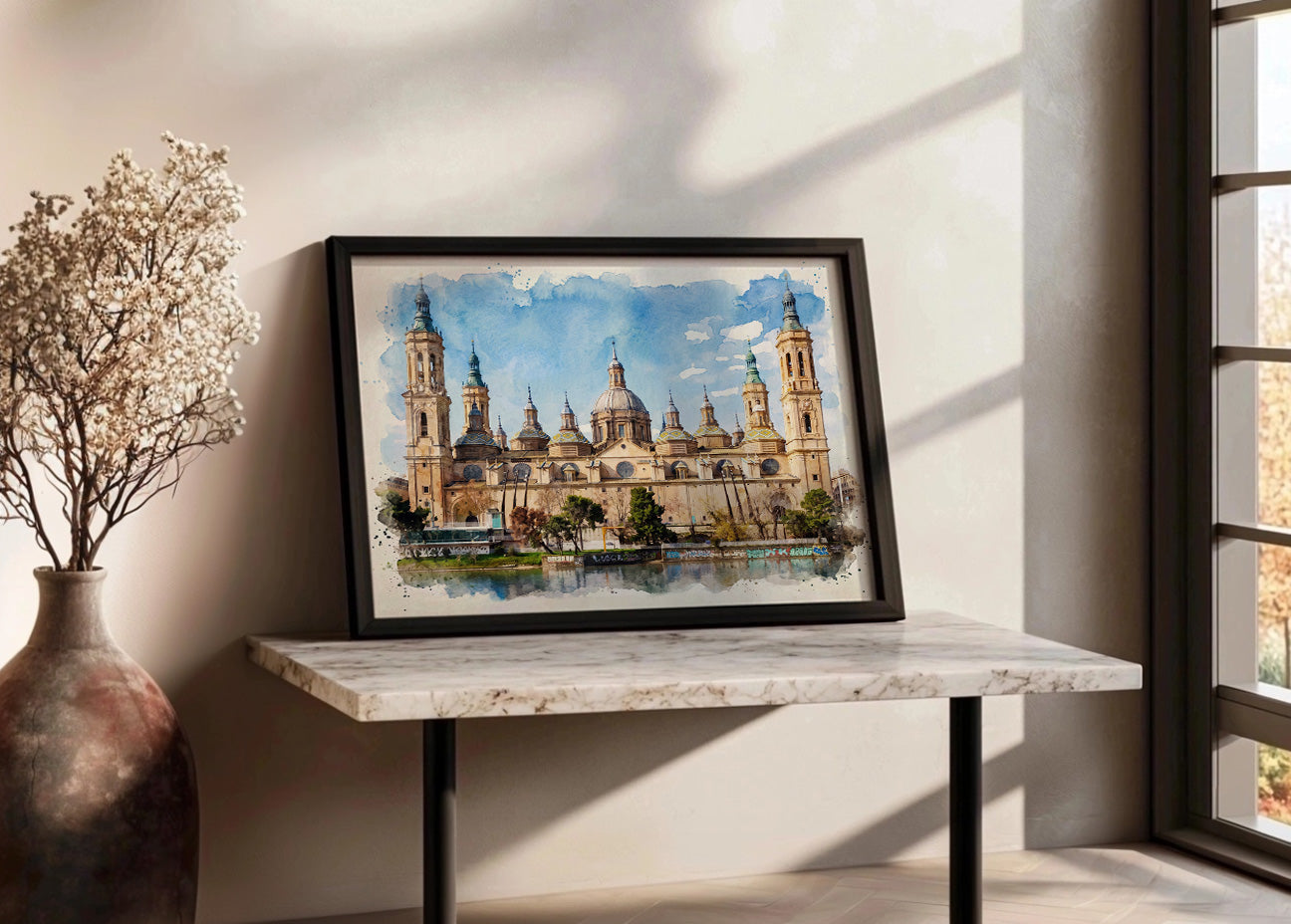 Cuadro Basílica del Pilar Zaragoza efecto acuarela