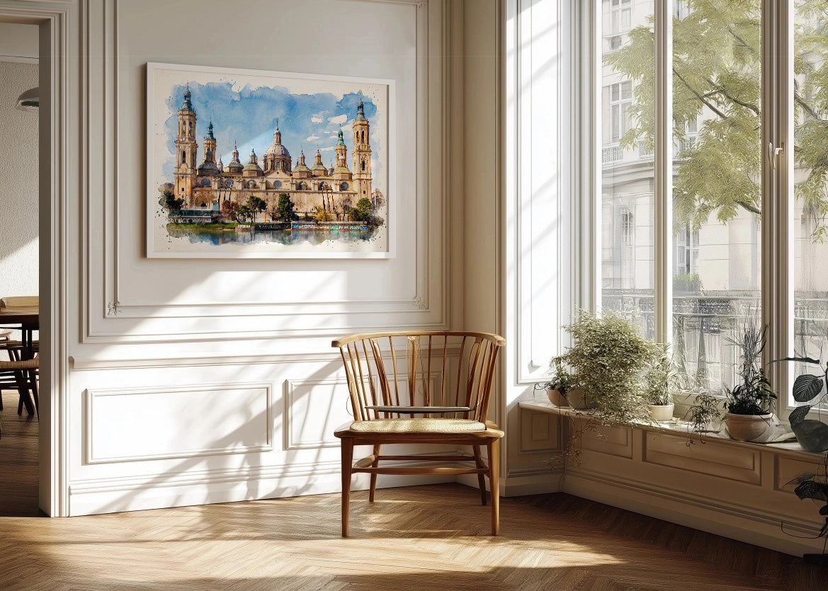Cuadro Basílica del Pilar Zaragoza efecto acuarela