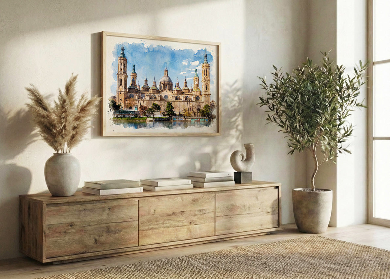 Cuadro Basílica del Pilar Zaragoza efecto acuarela