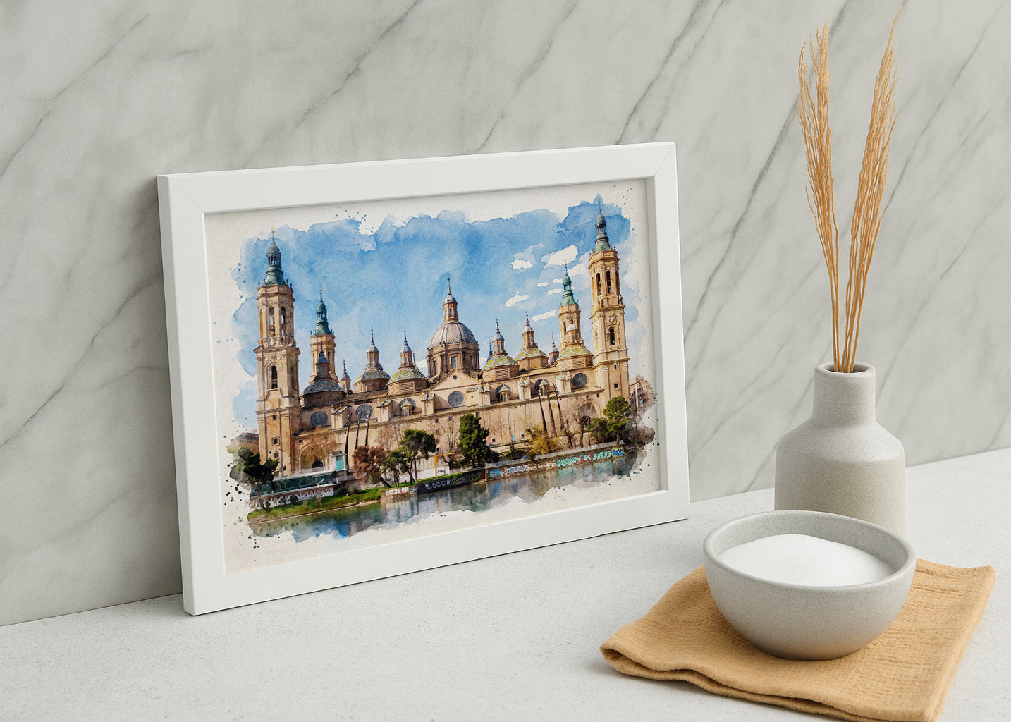 Cuadro Basílica del Pilar Zaragoza efecto acuarela