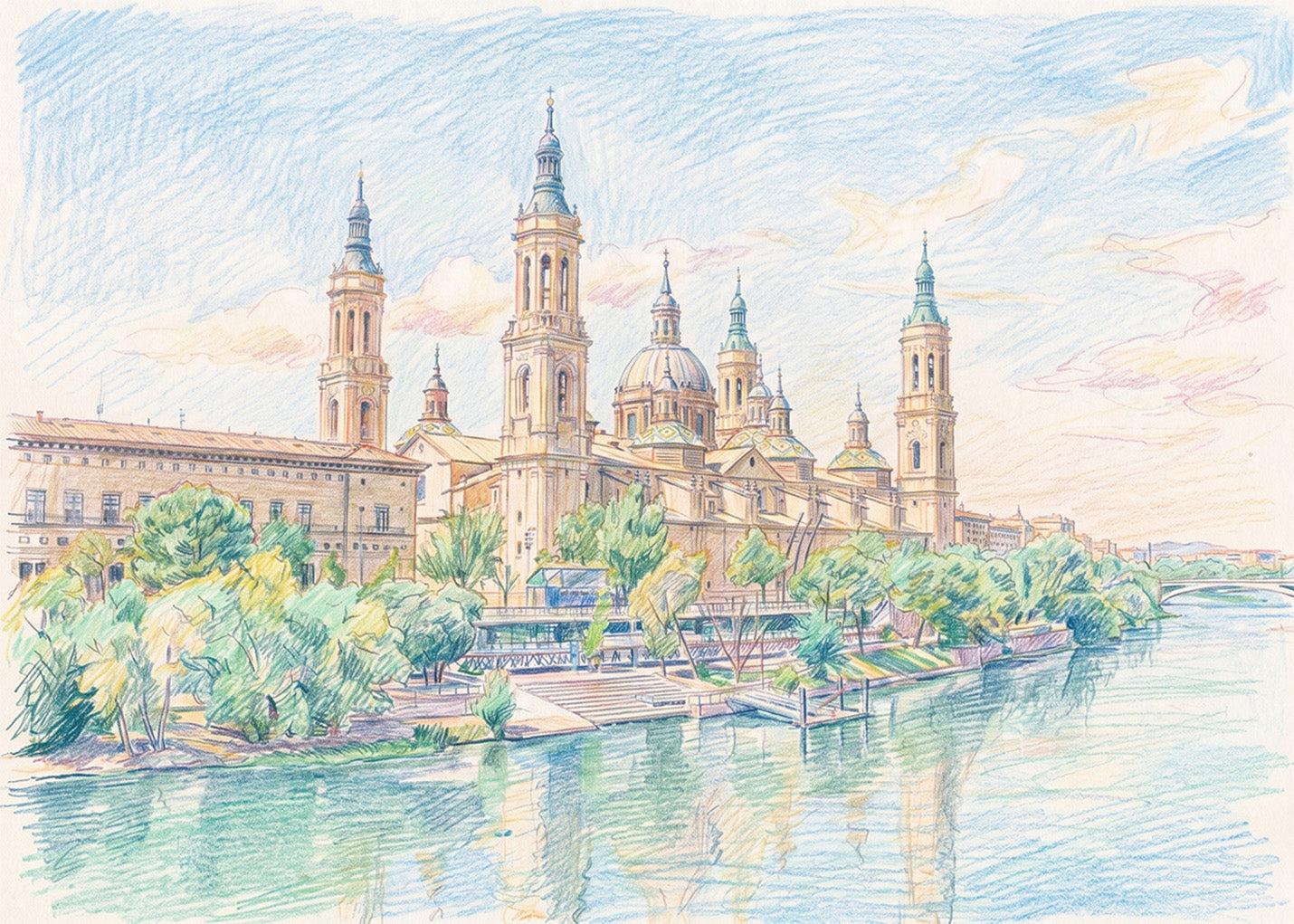 Cuadro Basílica del Pilar Zaragoza efecto dibujado