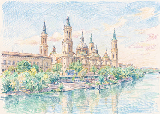 Cuadro Basílica del Pilar Zaragoza efecto dibujado