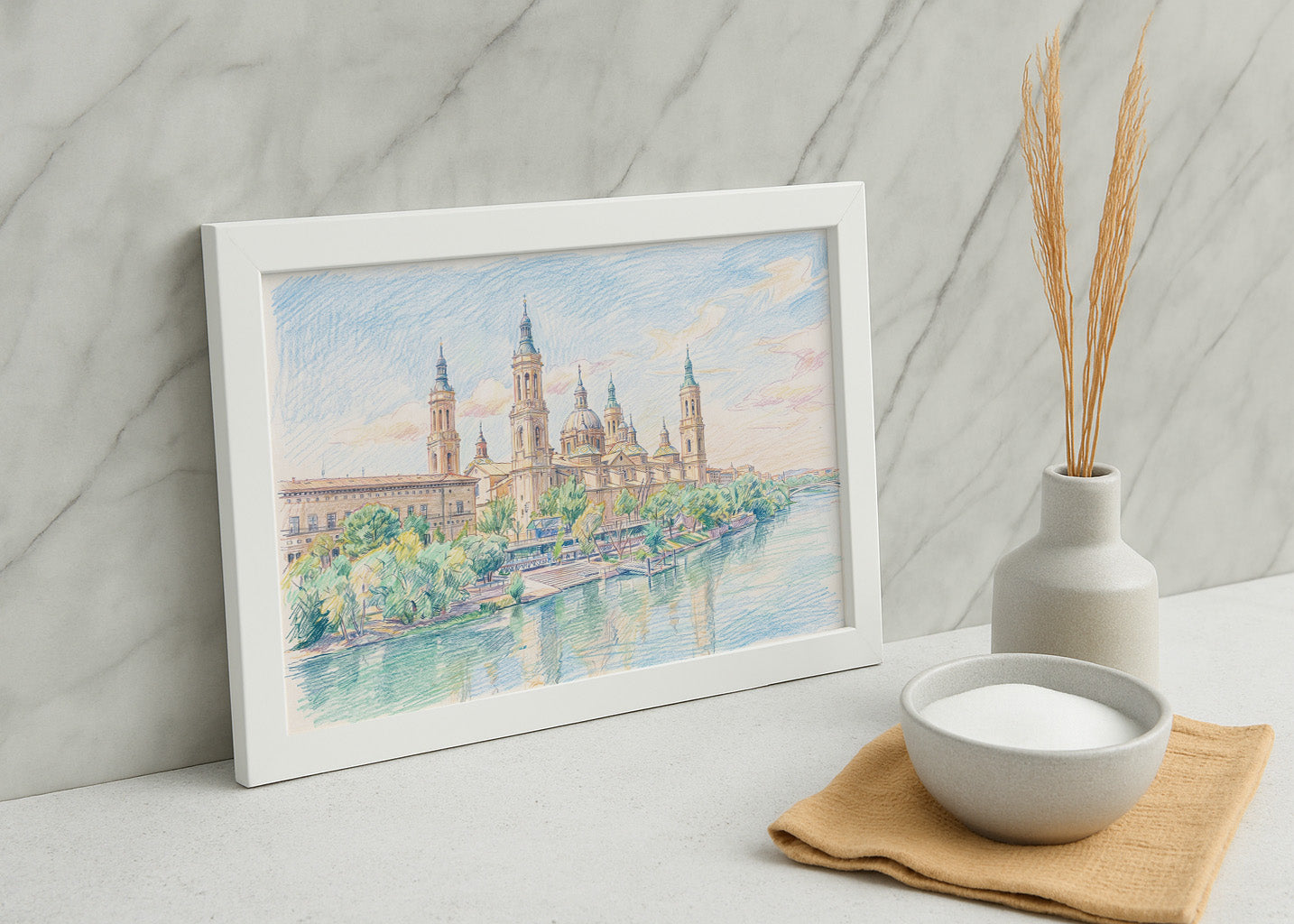 Cuadro Basílica del Pilar Zaragoza efecto dibujado