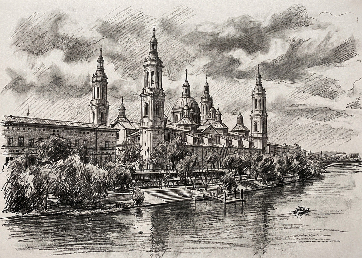 Cuadro Basílica del Pilar Zaragoza efecto lápiz