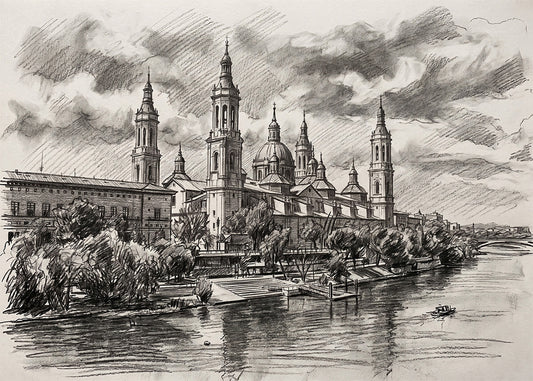 Cuadro Basílica del Pilar Zaragoza efecto lápiz