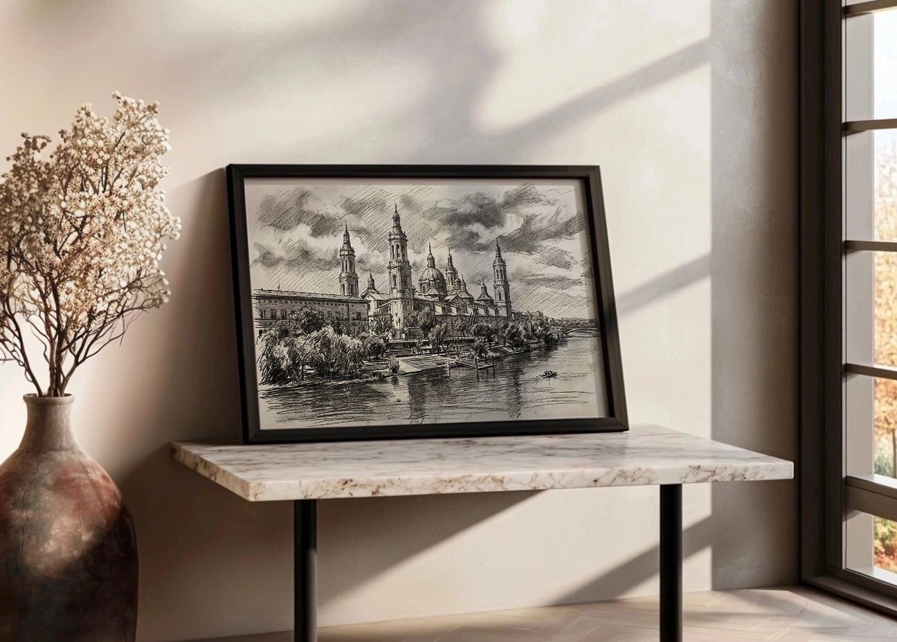 Cuadro Basílica del Pilar Zaragoza efecto lápiz