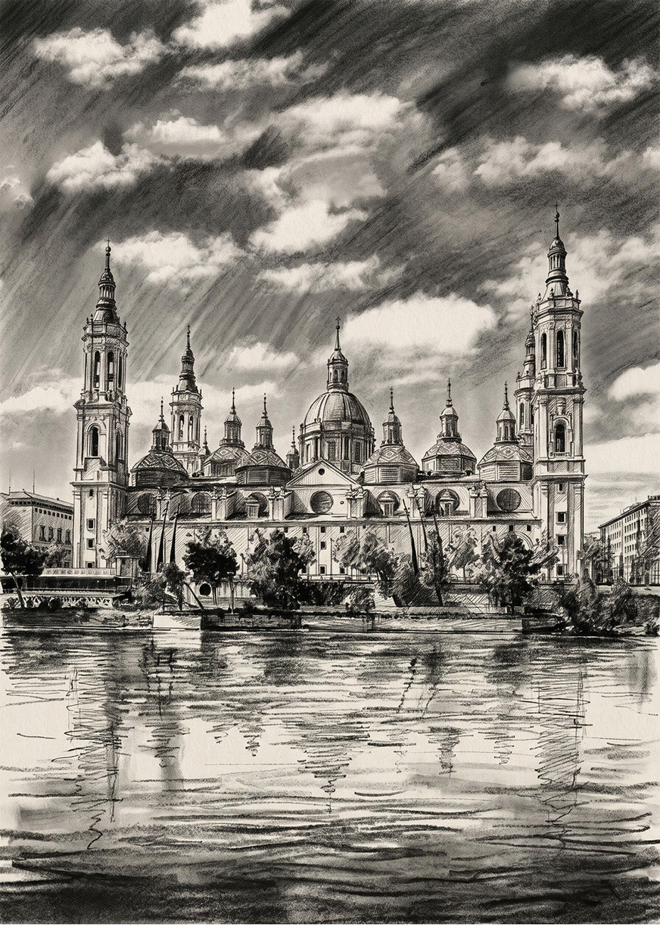 Cuadro Basílica del Pilar efecto lápiz