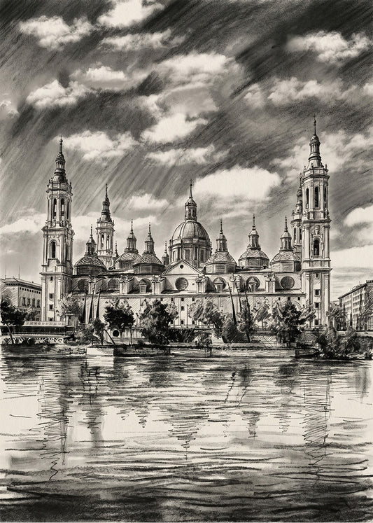 Cuadro Basílica del Pilar efecto lápiz