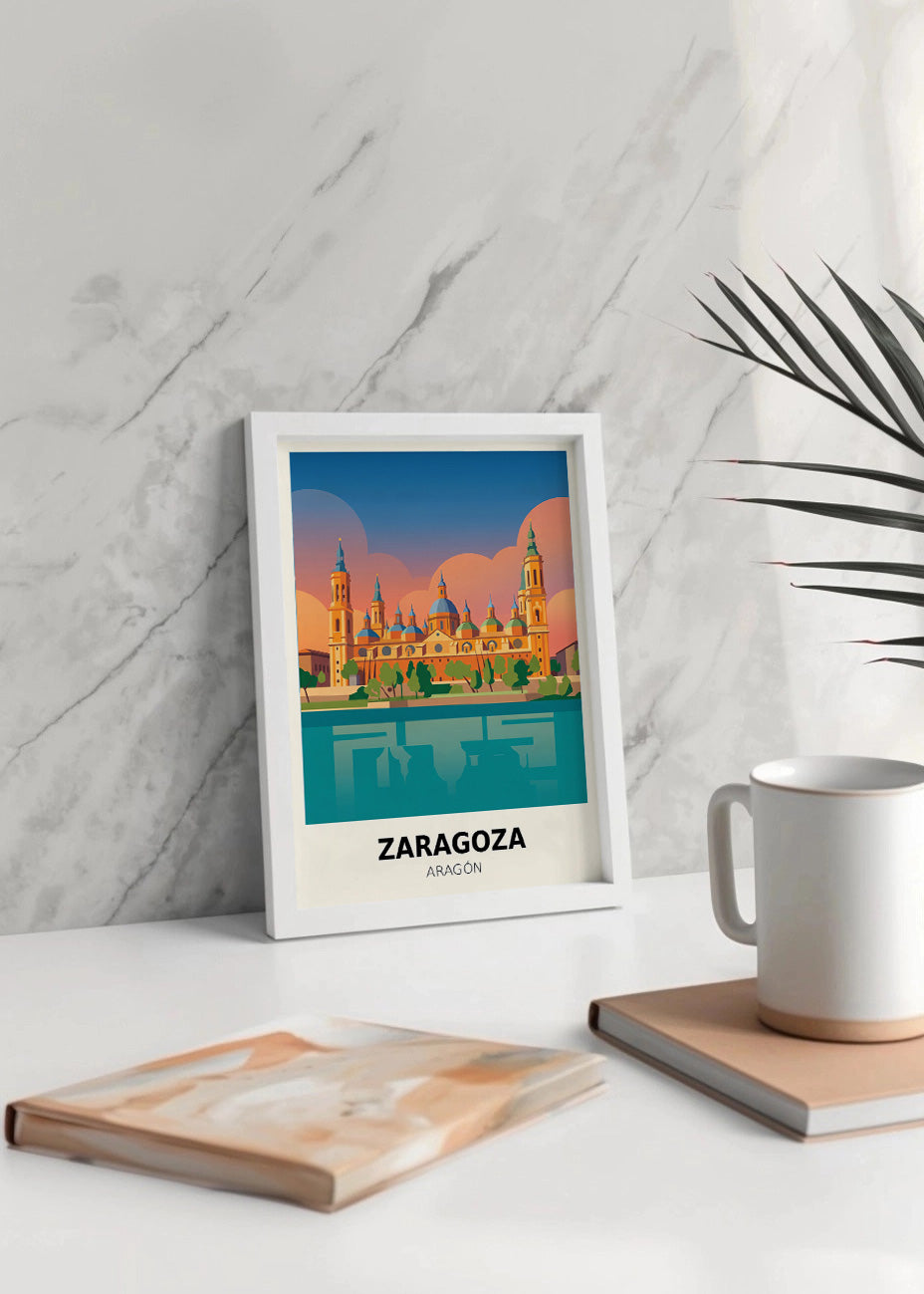 Cuadro Basílica del Pilar sobre el Ebro en Zaragoza - Poster