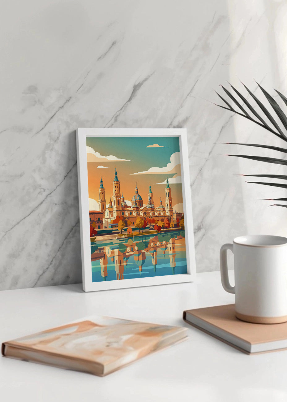 Cuadro Basílica del Pilar sobre el Ebro en Zaragoza - Poster