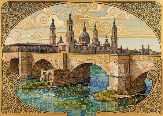 Cuadro Basílica del Pilar tras el puente de piedra - Klimt