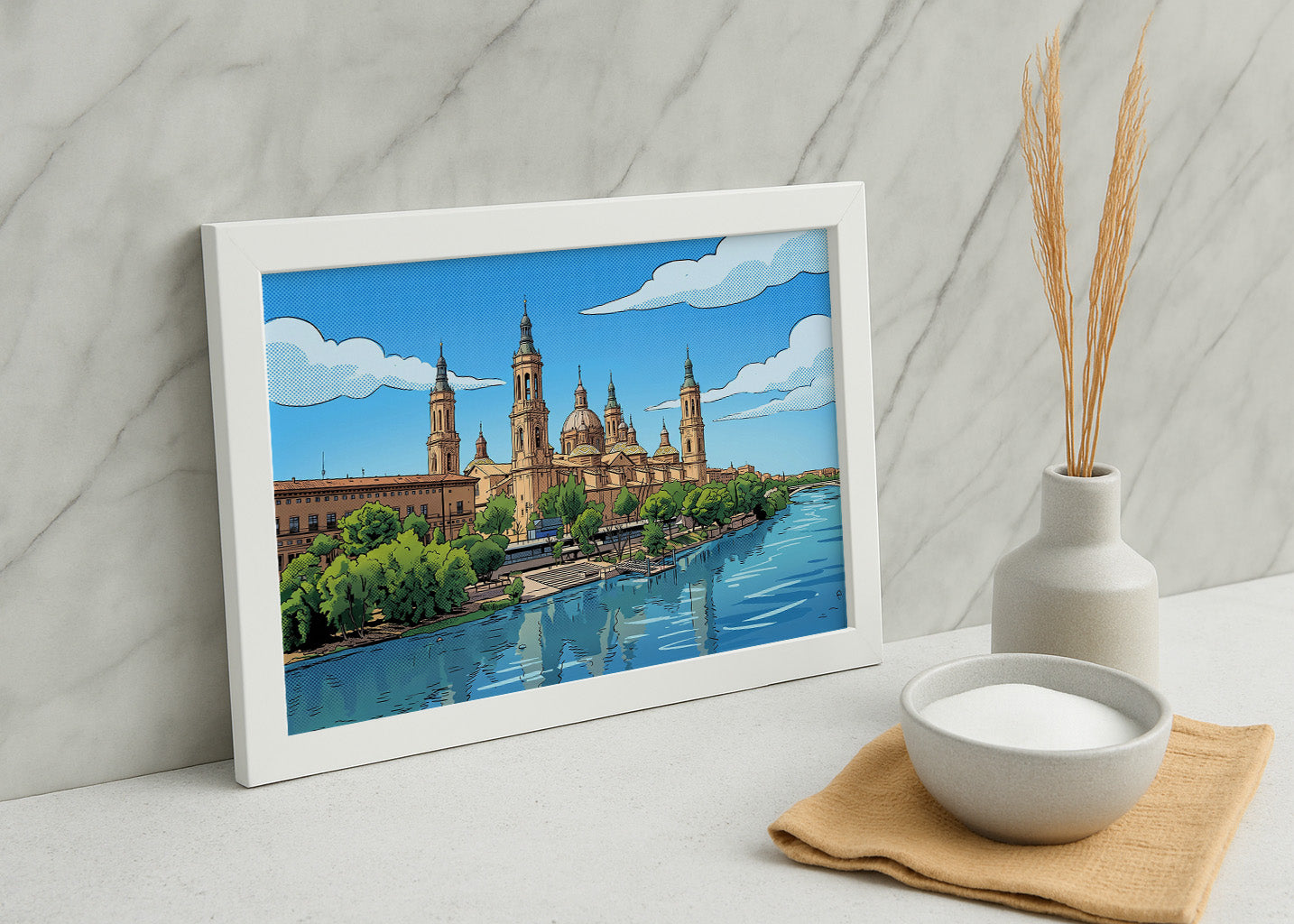 Cuadro Basílica del Pilar y río Ebro - Cómic