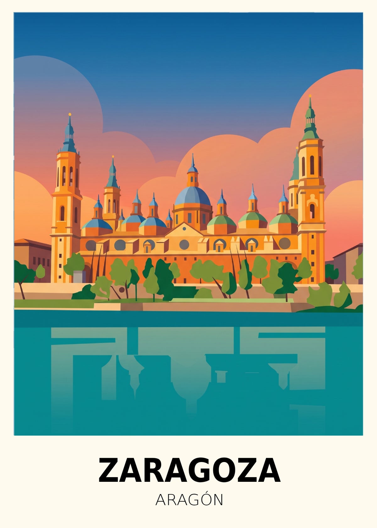 Basílica do Pilar sobre o Ebro em Zaragoza - Poster