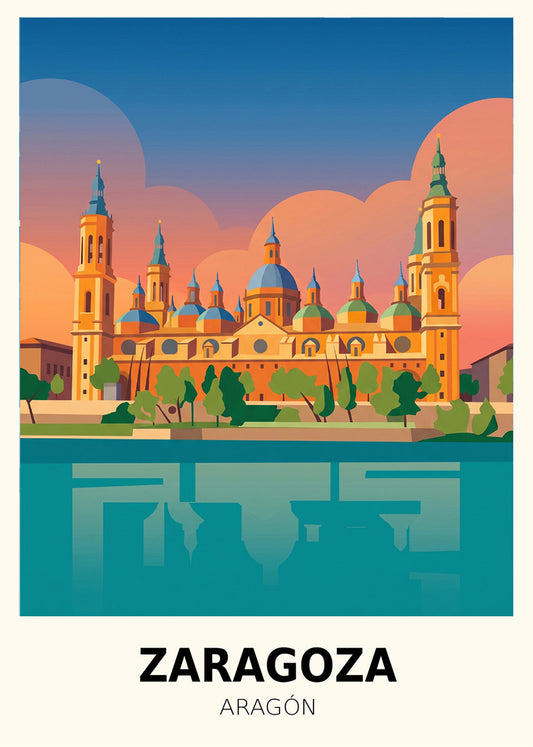 Basílica del Pilar über dem Ebro in Zaragoza - Poster